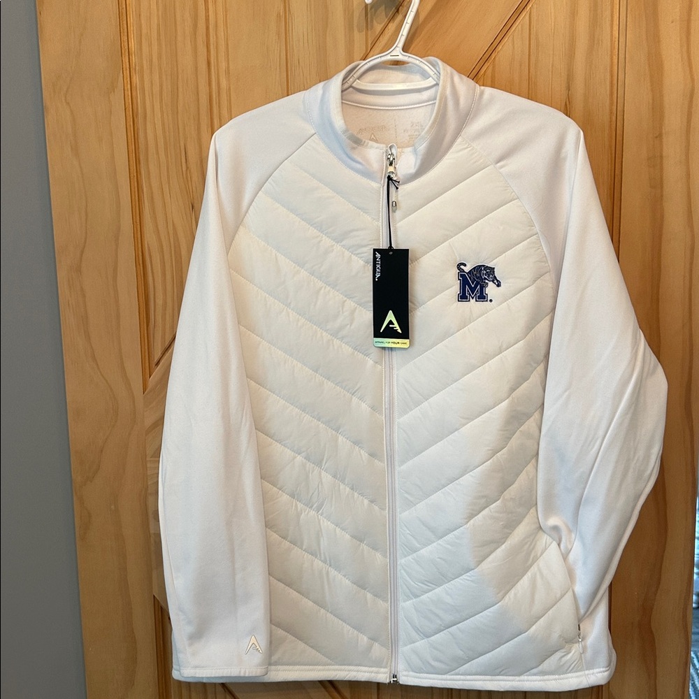 Antigua White Puffer Jacket with Memphis Tigers Logo